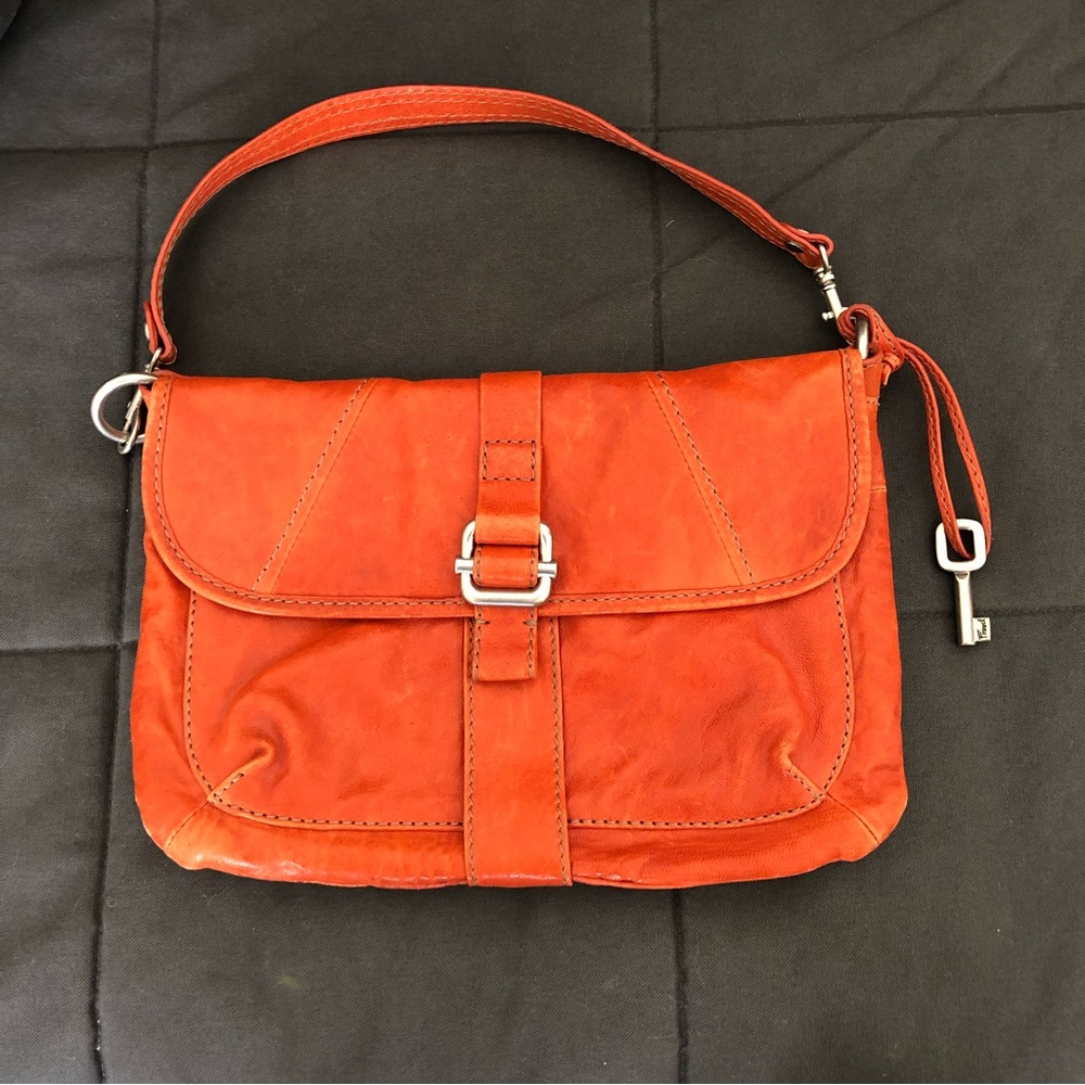 Fossil genuine leather shoulder bag clutch orange